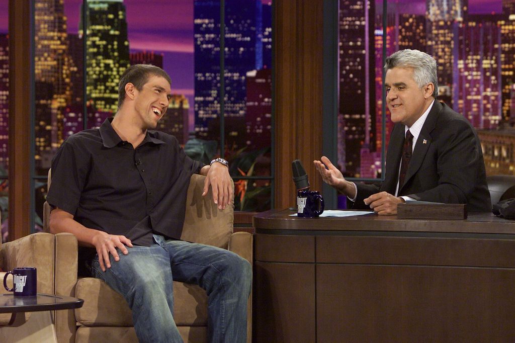 Competitive swimmer Michael Phelps during an interview with host Jay Leno on July 15, 2004
