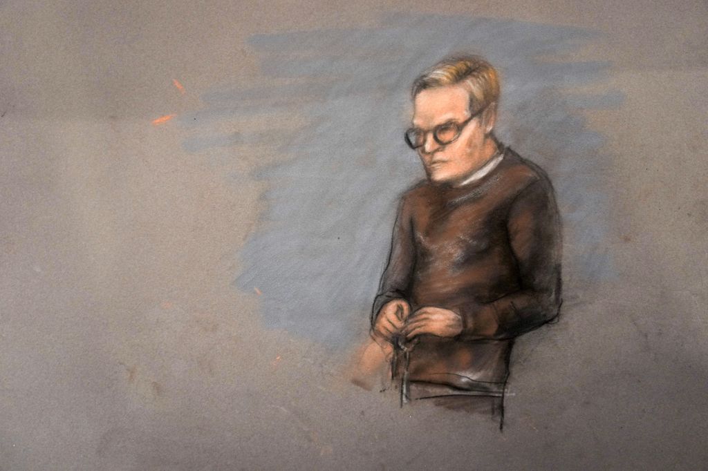 Drawing of Marius Borg Hoiby during the first day of his trial at Oslo District Court on 3rd February 2026