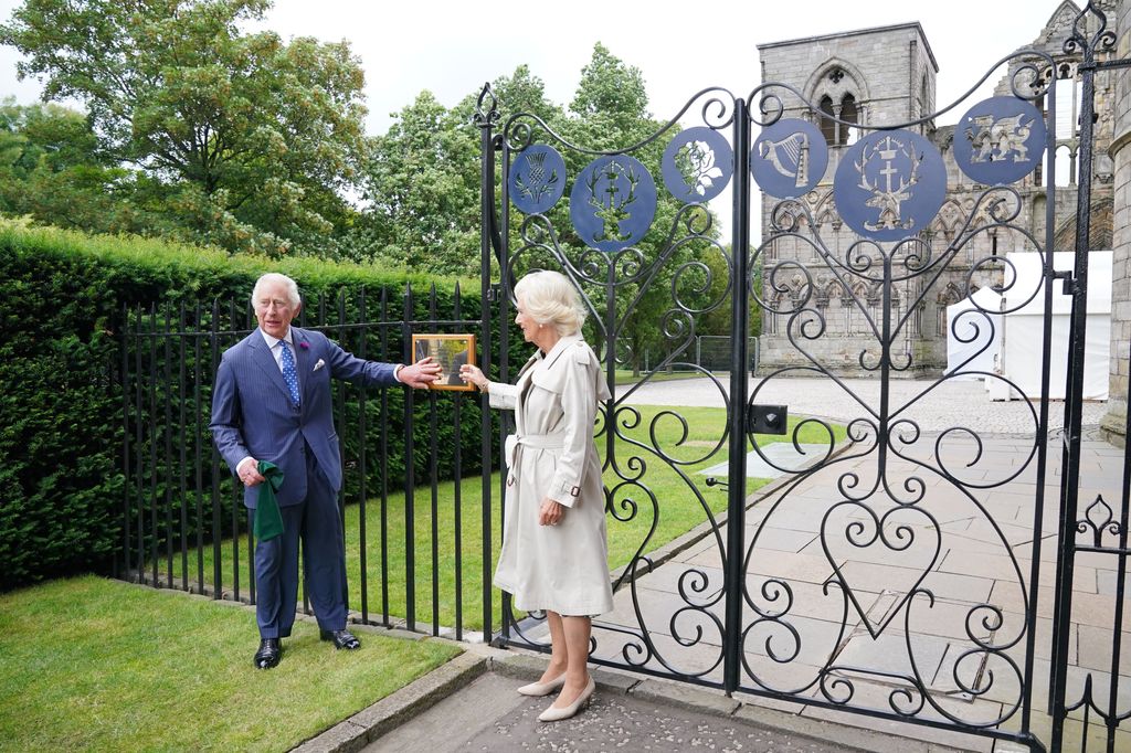 Charles and Camilla visiting the new Jubilee gates at the Palace of Holyroodhouse