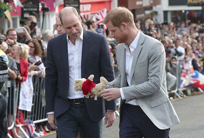 Prince William and Prince Harry on a walkabout the night before the royal wedding in 2018