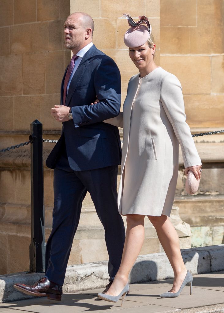 Mike Tindall and Zara Tindall attend Easter Sunday service at St George's Chapel on April 21, 2019 in Windsor, England.