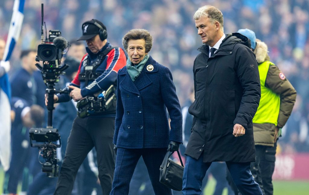 HRH Princess Anne, The Princess Royal, selama pertandingan Guinness Six Nations antara Skotlandia dan Italia di Skotlandia Gas Murrayfield, pada 01 Februari 2025, di Edinburgh, Skotlandia.