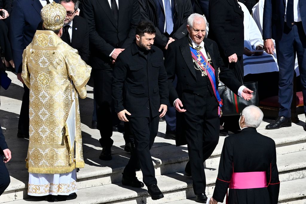 Ukraine's President Volodymyr Zelensky arrives at the funeral of Pope Francis