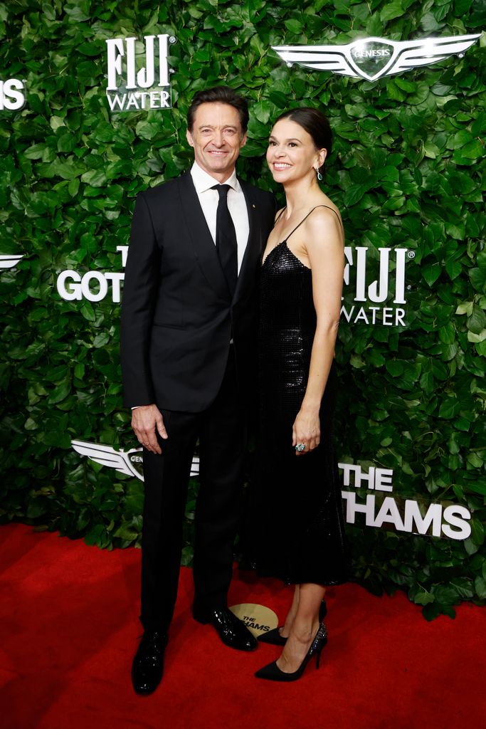 Hugh Jackman in black suit and Sutton Foster in black dress at the 35th Gotham Film Awards at Cipriani Wall Street 