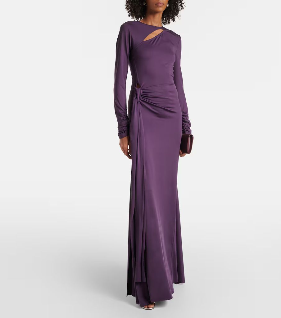 Victoria Beckham Women's Purple Cutout Draped Jersey Maxi Dress