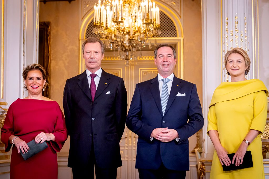 Grand Duke Henri of Luxemburg, Grand Duchess Maria Teresa of Luxembourg, Hereditary Grand Duke Guillaume of Luxembourg and Hereditary Grand Duchess Stephanie of Luxembourg during the inauguration ceremony of Hereditary Grand Duke Guillaume as  Lieutenant Representative