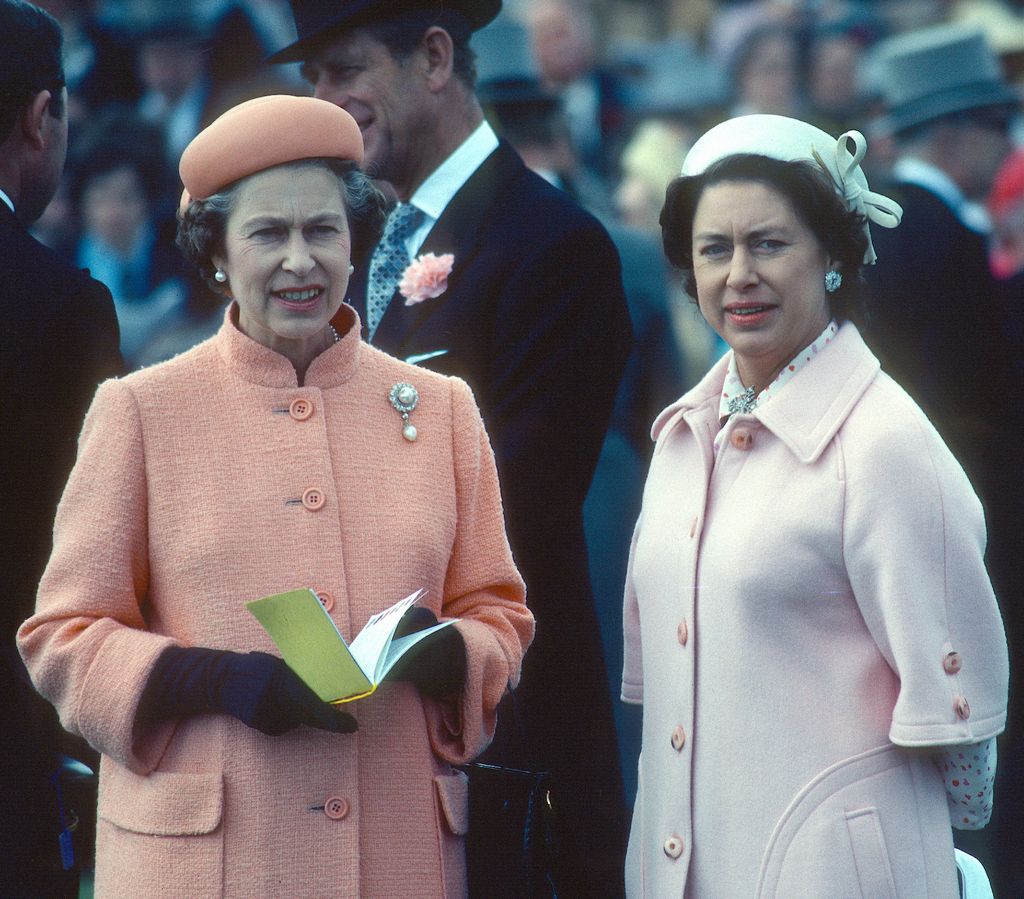 Queen Elizabeth ll and her sister Princess Margaret attend the Epsom Derby on June 06, 1979 
