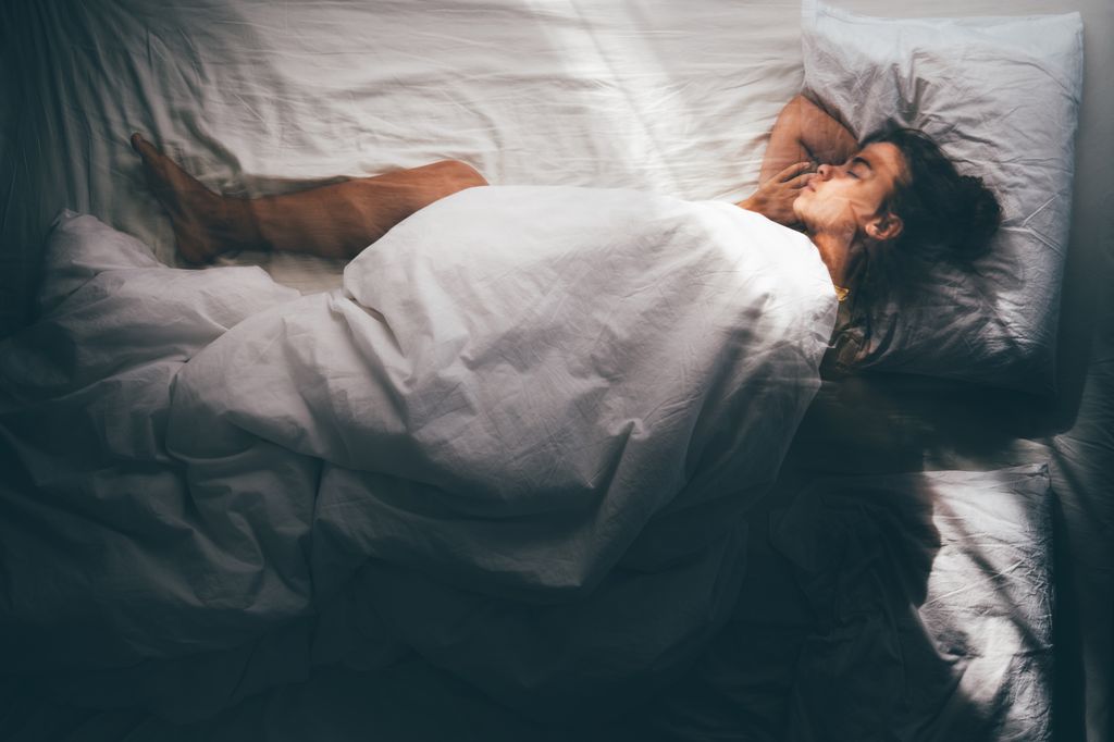 Woman has insomnia at night. photo with double exposure effect