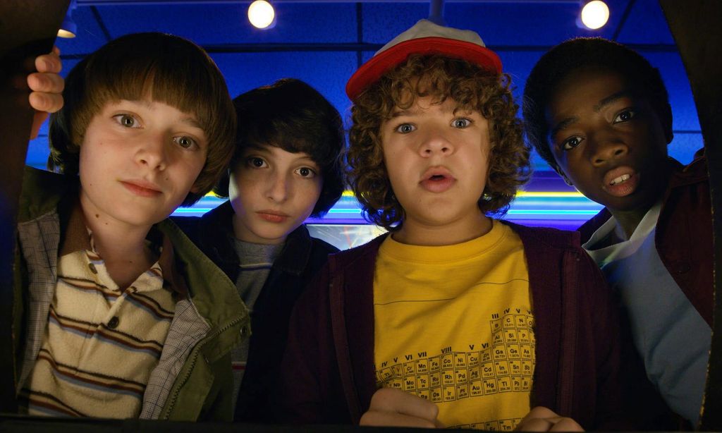 Noah Schnapp, Finn Wolfhard, Gaten Matarazzo and Caleb McLaughlin in Season 1of Stranger Things