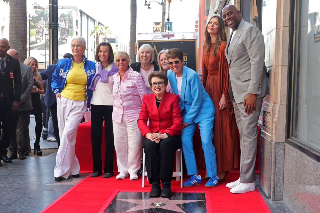 amie Lee Curtis, Rosie Casals, Billie Jean King, Stacey Allaster, Ilana Kloss, Maria Sharapova and Magic Johnson attend the Hollywood Walk of Fame Star Ceremony Honoring American Tennis Player Billie Jean King