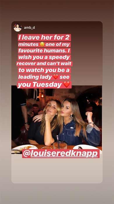 Louise Redknapp accident Amber Davies message