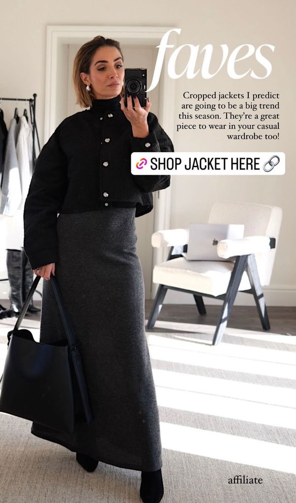 Frankie Bridge wears the H&M jacket with a Topshop maxi skirt