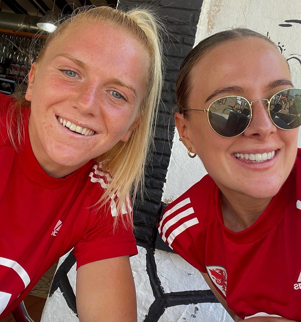 Ceri Holland selfie with josie in wales shirts