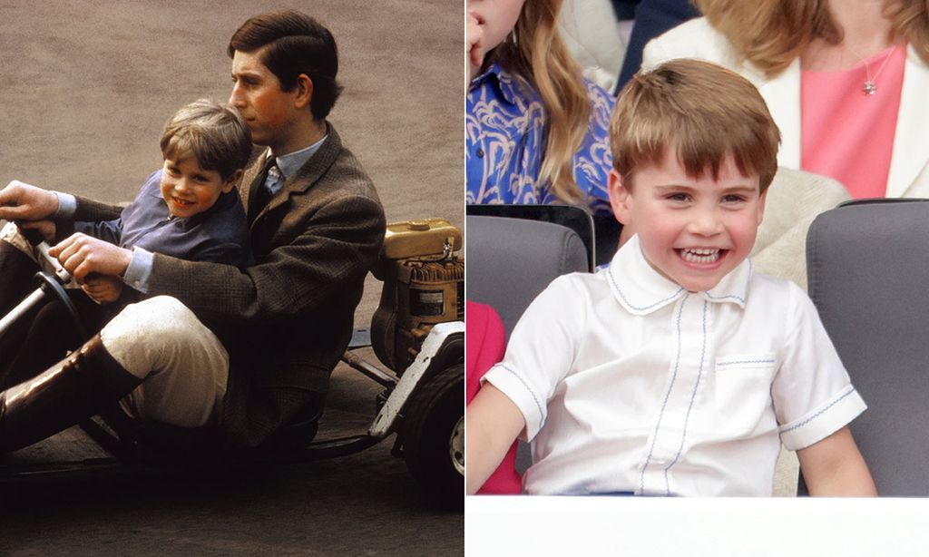 split image showing boy on go-kart and boy watching pageant 