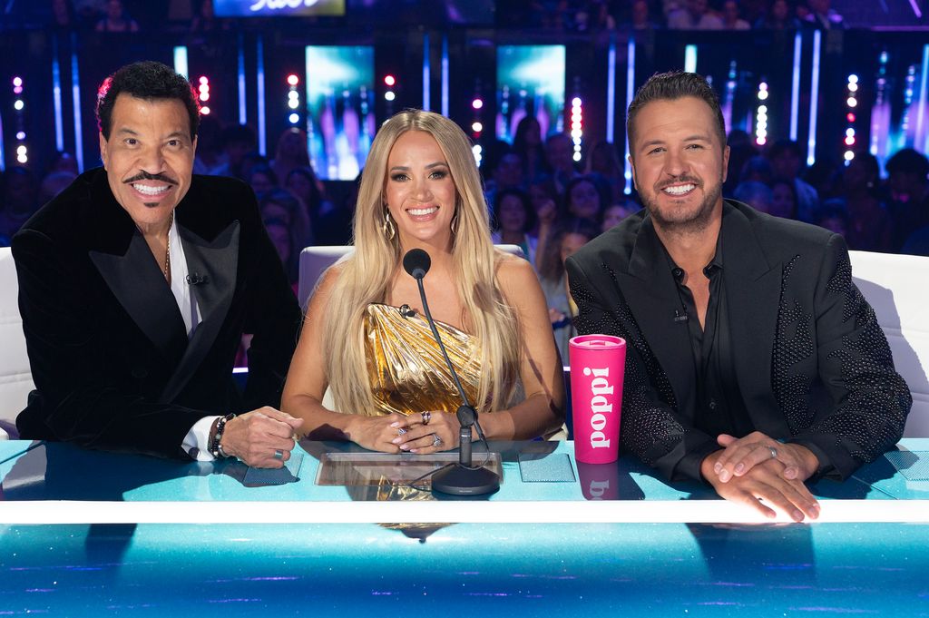 Lionel Richie, Carrie Underwood, Luke Bryan during the season 23 finale of American Idol