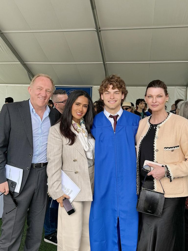 Linda posed with her son,  henri pinault and his wife Salma Hayek