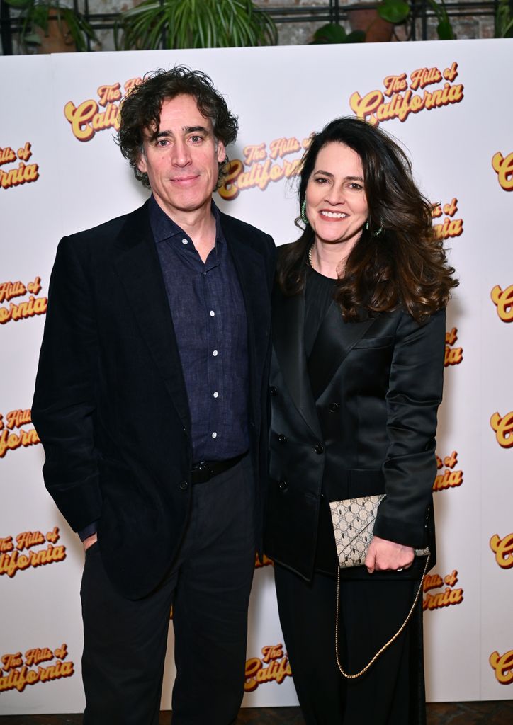 Stephen Mangan and Louise Delamere attend the press night after party for "The Hills Of California" at Sophie's Soho on February 07, 2024 in London