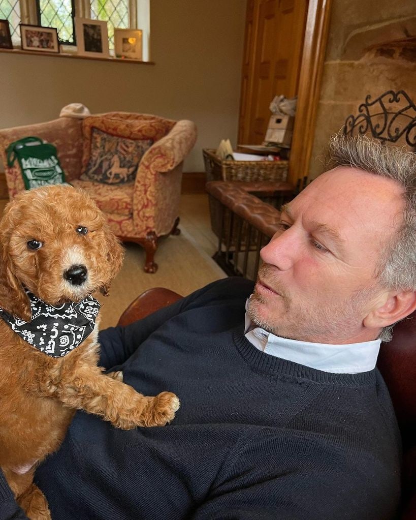 Christian Horner at home in the countryside with their new puppy