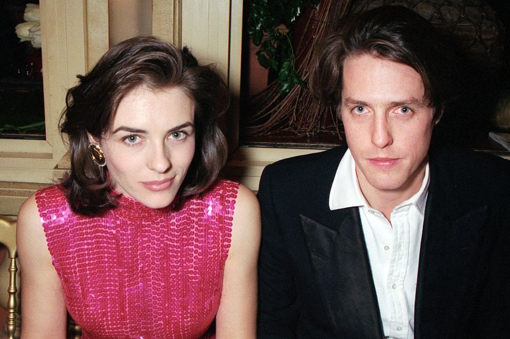 Hugh Grant and Liz Hurley attend the 20th Cesar Awards after party at the Fouquetâ&#128;&#153;s on February 25, 1995 in Paris, France.(Photo by Stephane Cardinale/Sygma via Getty Images)