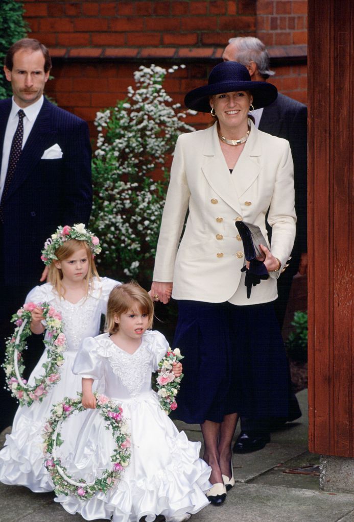 The Duchess Of York With Princess Eugenie And Princess Beatrice, Bridesmaid At Their Old Nannies'  Wedding