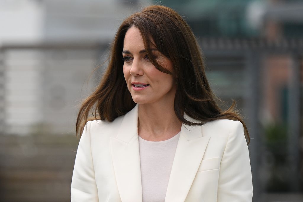 Princess Kate on a London visit in white blazer