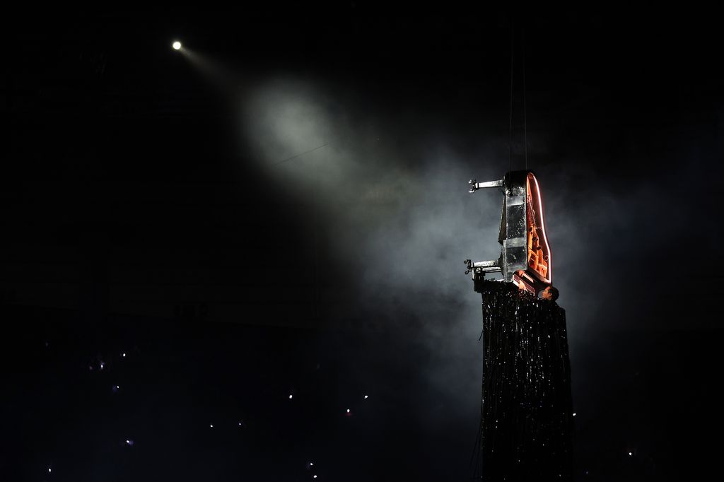 Swiss Pianist Alain Roche performs Hymn To Apollo during the Closing Ceremony of the Olympic Games Paris 2024 at Stade de France on August 11, 2024 in Paris, France.