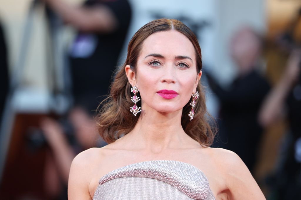 Emily Blunt at Venice Film festival with pink lipstick 