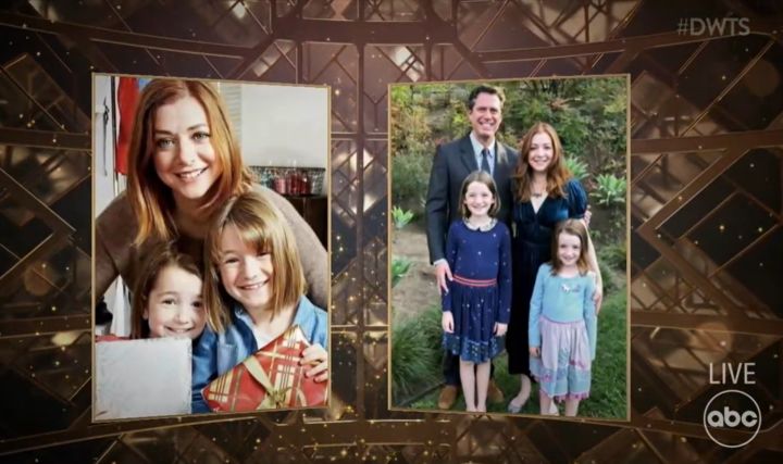 Two photos of Alyson Hannigan with her family
