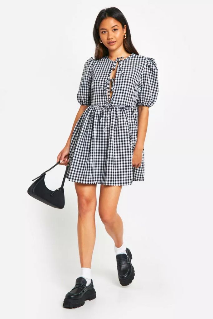 boohoo black and white gingham dress 