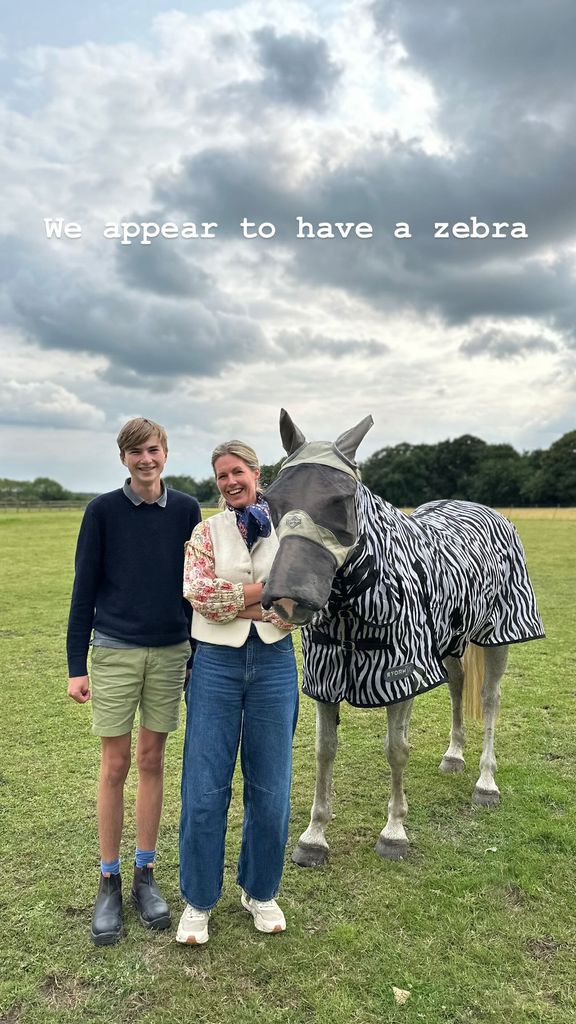 Ben Fogle's son and wife Marina next to a horse