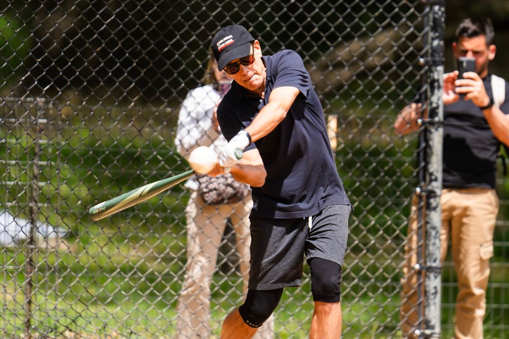 George Clooney is seen playing softball in Central Park on May 01, 2025 in New York City