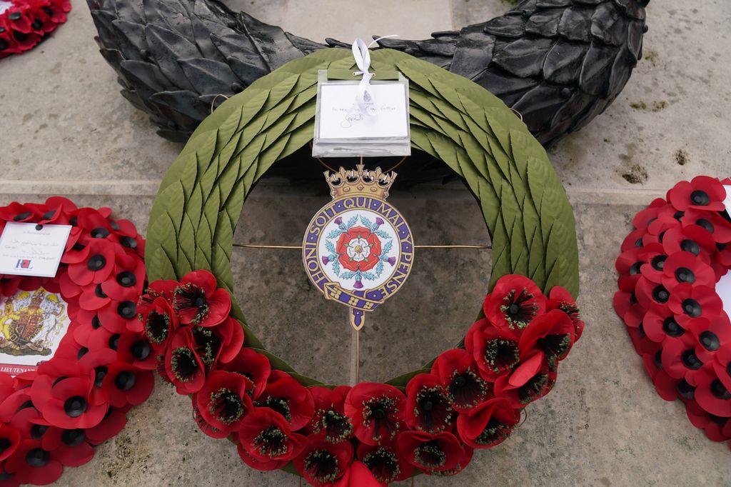 The poppy wreath and message laid by the Duchess of Edinburgh during the Remembrance service at National Memorial Arboretum, Alrewas, Staffordshire to mark Armistice Day. Picture date: Monday November 11, 2024. (Photo by Jacob King/PA Images via Getty Images)