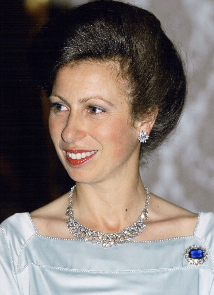 young Princess Anne in gown with jewellery