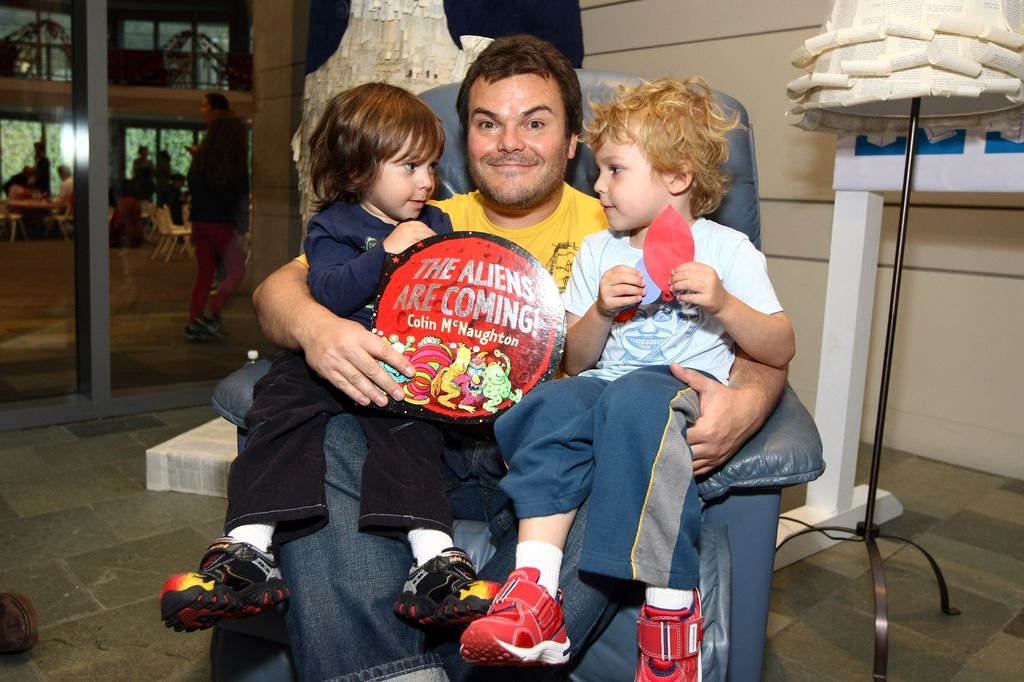 Jack Black (C) with sons Thomas and Samuel attend the Milk + Bookies Second Annual Reading Room Sponsored By Children's Book Of The Month Club at Skirball Cultural Center on March 20, 2011 in Los Angeles, California