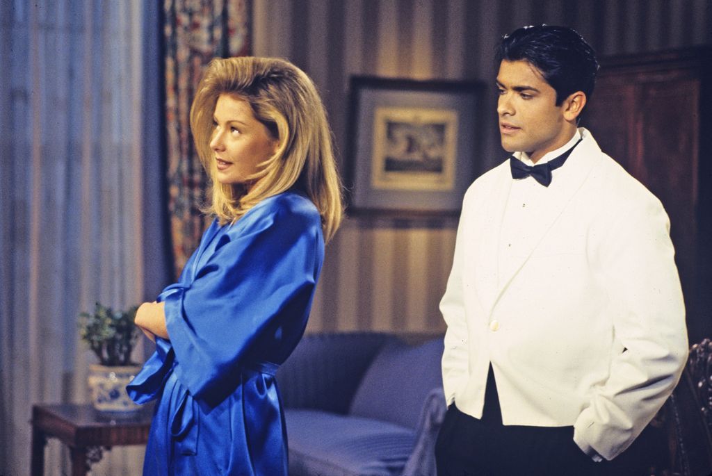 Kelly Ripa as Hayley Vaughn and Mark Consuelos as Mateo Santos on All My Children, June 13, 1996