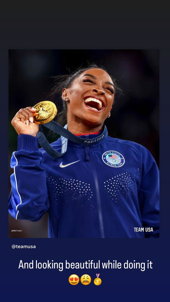 Simone Biles' husband Jonathan Owens cheers her on, posted on Instagram Stories