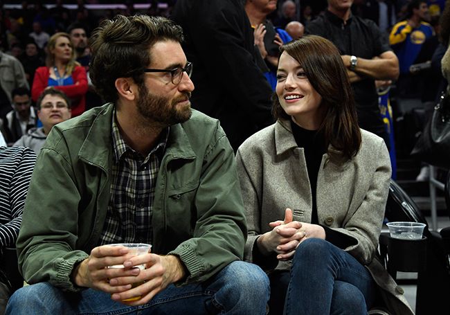 emma stone and dave at the Clippers game