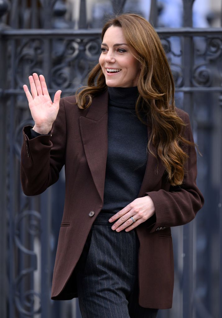 Catherine, Princess of Wales waving in brown blazer