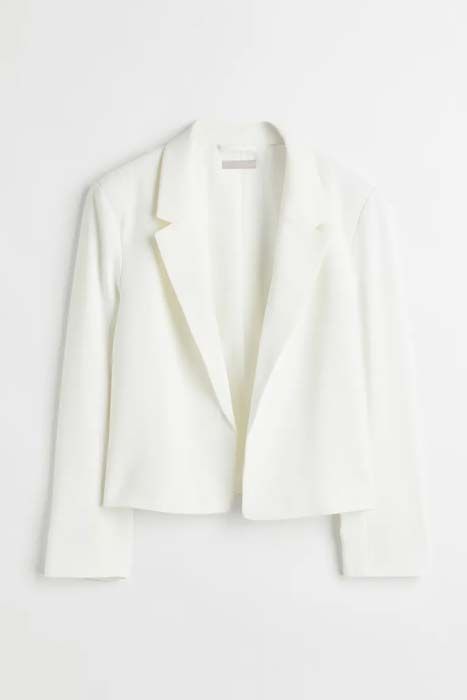 white cropped blazer