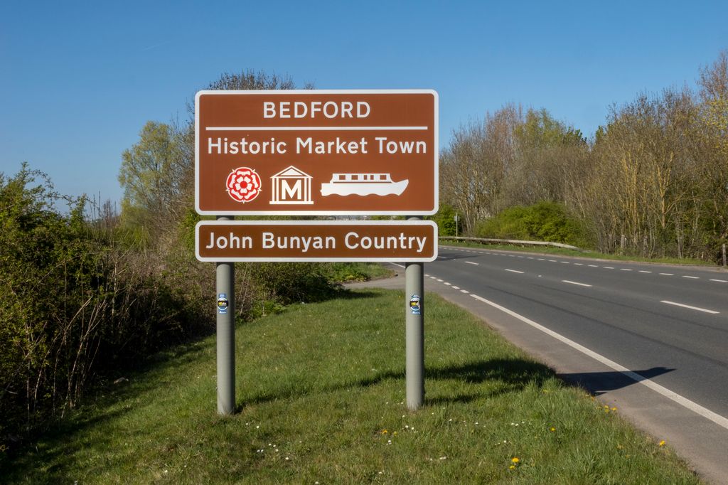 Road sign on the way into Bedford