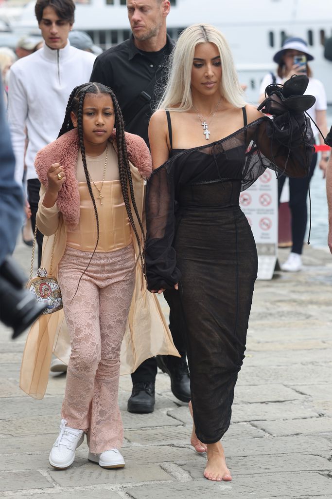 Kim Kardashian and daughter North West arrive back in Portofino on May 21, 2022 near Portofino, Italy.