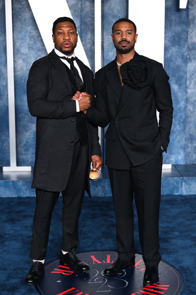 Jonathan Majors and Michael B. Jordan at the Vanity Fair Oscars Party