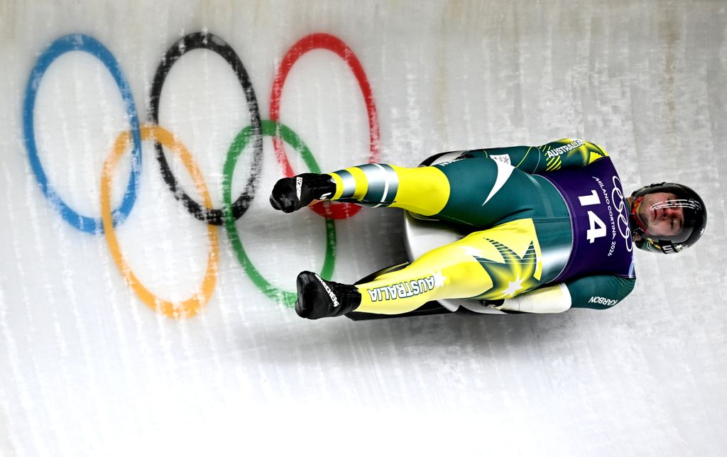 Alexander Ferlazzo of Australia during the Men's Luge training on day minus two of the Milano Cortina 2026 Winter Olympics at the Olympic sliding centre in Cortina, Italy.