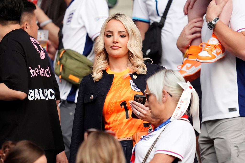 Megan Davison, partner over England's Jordan Pickford can be seen during the UEFA Euro 2024 final match at the Olympiastadion, Berlin.