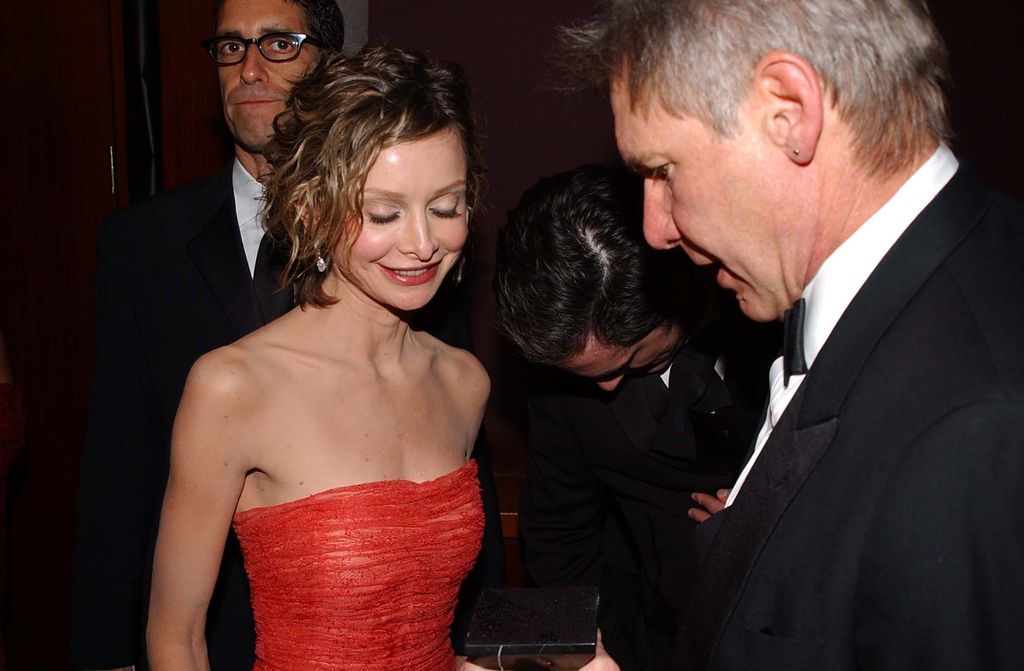 Calista Flockhart and Harrison Ford during 2002 Miramax Post Golden Globe Party in Beverly Hills, California, United States
