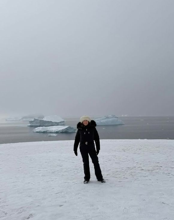Jane McDonald standing in an icy tundra