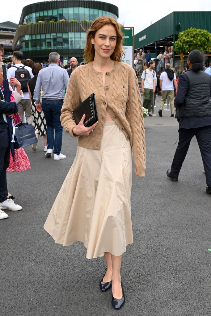 Alexa Chung, wearing Ralph Lauren, attends Wimbledon