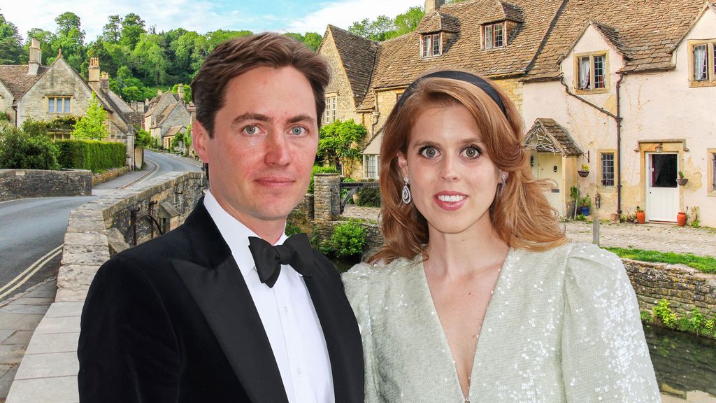 beatrice and edoardo with cotswold village backdrop