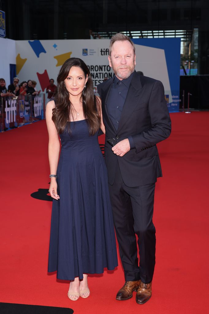 Cindy Vela and Kiefer Sutherland attend the premiere of "Takin' Care of Business" during the 2024 Toronto International Film Festival at Roy Thomson Hall on September 12, 2024 in Toronto, Ontario