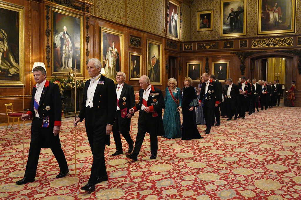 (2nd row) King Charles III (right) and the President of the Federal Republic of Germany Frank-Walter Steinmeier, (3rd row) Ms Elke Budenbender and Queen Camilla (left) ahead of the state banquet